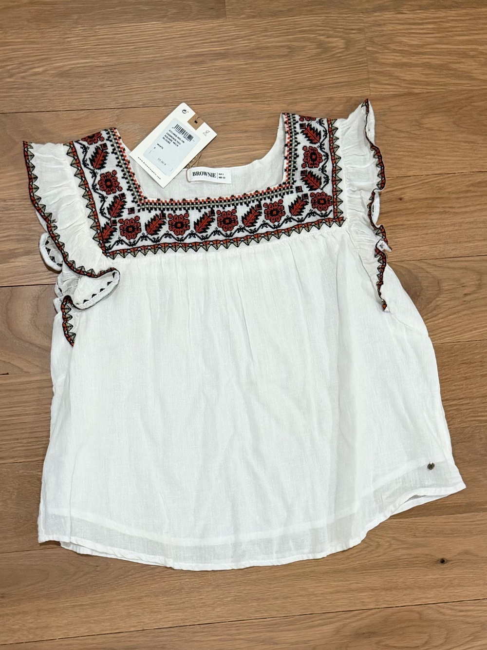 Brownie Embroidered White Square-Neck Camisole